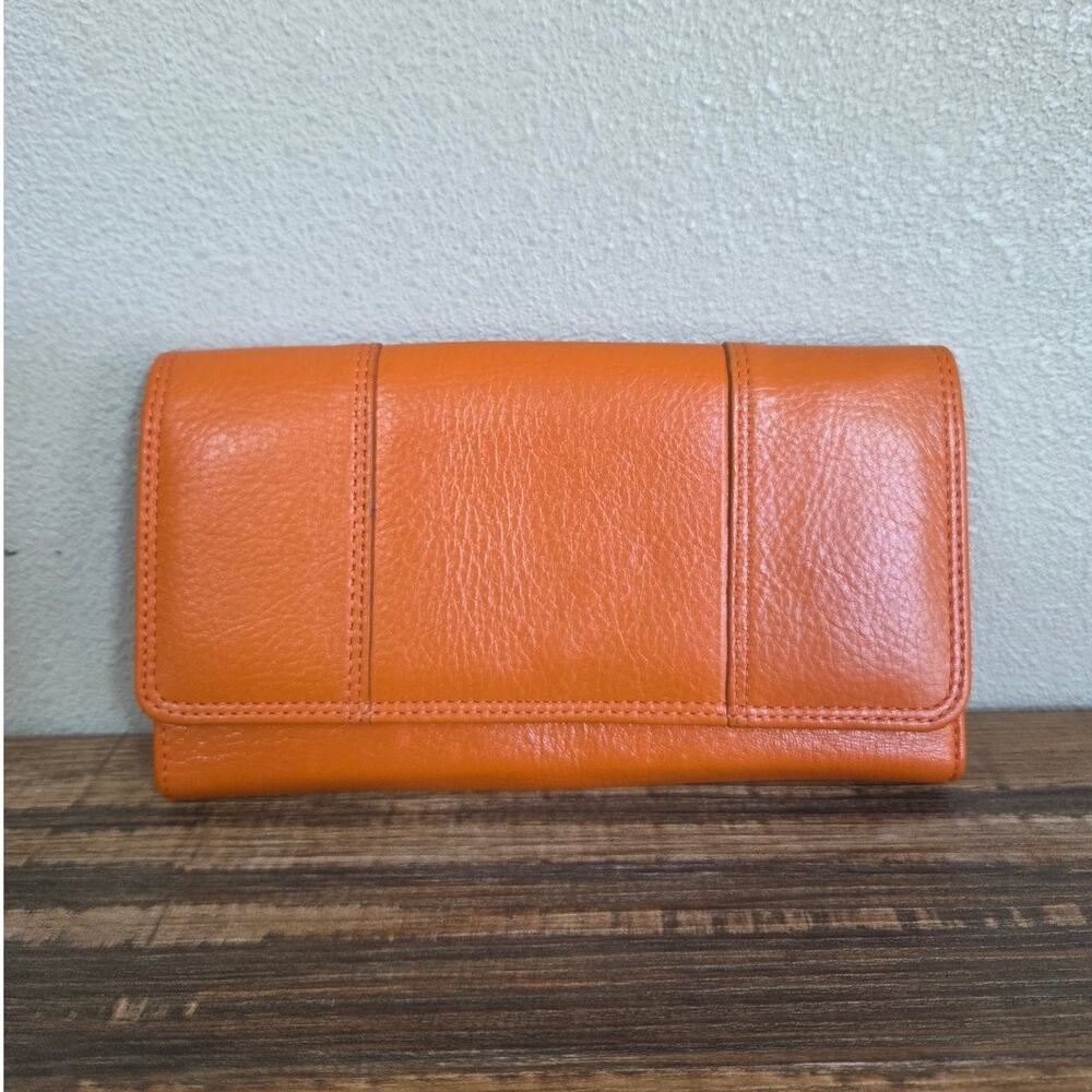 Relativity Orange Genuine Leather Cell Phone Wallet Clutch NWT